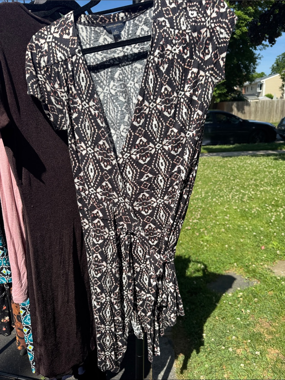 Black and White Printed Wrap Dress
